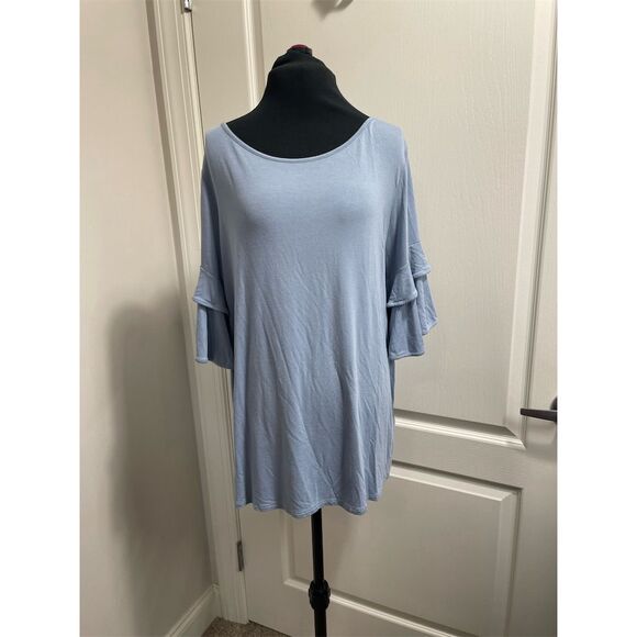 J. Jill Women's Blue Ruffle Bell Sleeve Blouse Size L Casual Spring - Picture 1 of 9